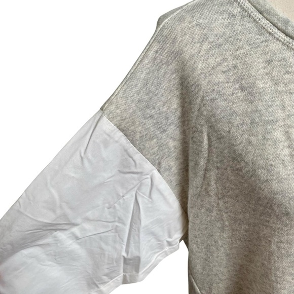 LOFT Gray Knit Mixed Media Top Small White Poplin Sleeve Pullover Blouse - Picture 2 of 11